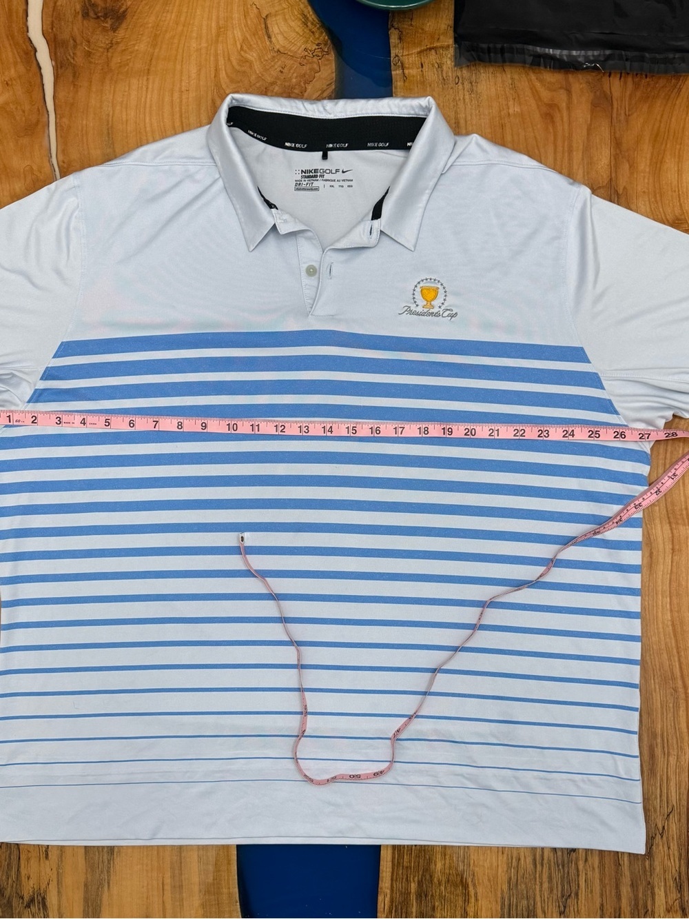 Nike Golf Dri-FIT Presidents Cup Polo Shirt XXL Blue White Striped Performance - Picture 3 of 8